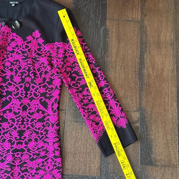Misook jacquard knit open cardigan sweater womens size small black pink lace pat - Picture 8 of 9